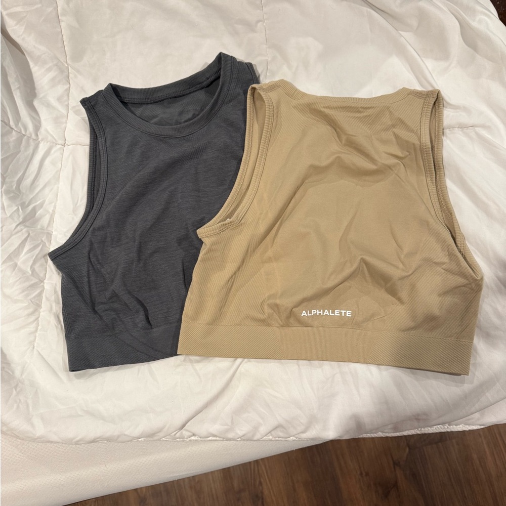 Alphalete Women's Stratus Crop Tops - Grey and Tan